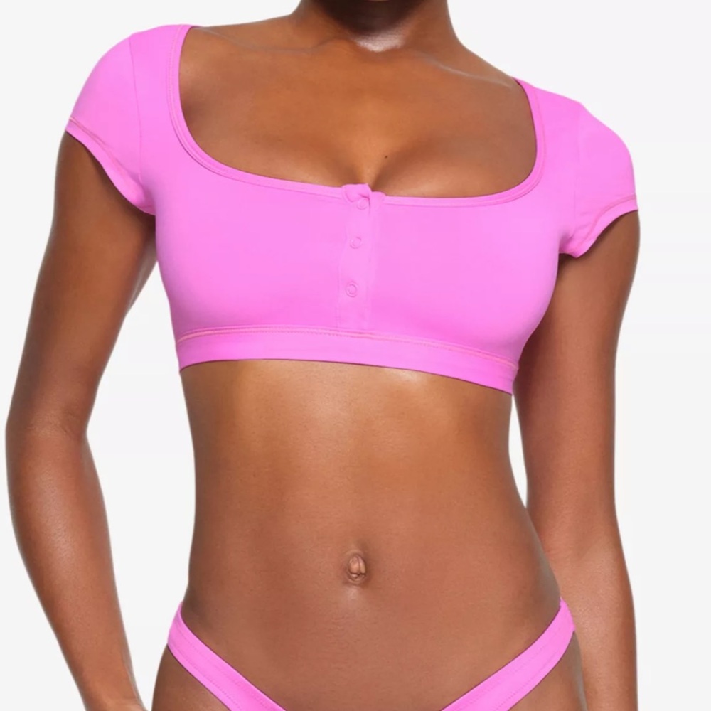 SKiMS neon orchid cropped swim top